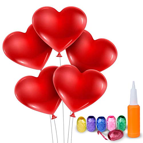 Meersee Herzballons mit Pumpe 100 Latexballons und 6 Farbiges Band Luftballons Herz Rot für...