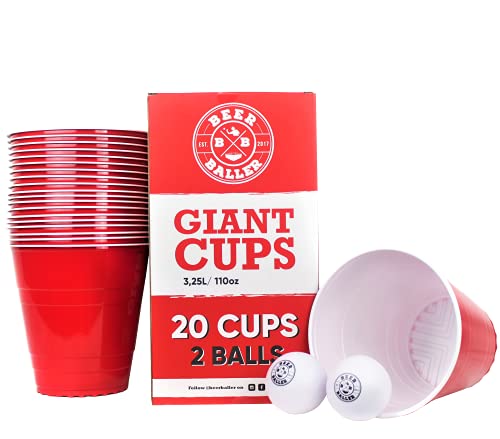 Giant Party Cups | Party Becher XXL | 3,25L - 110oz | 25 XXL Red Cups & 2 Soft Bälle | riesen Party...