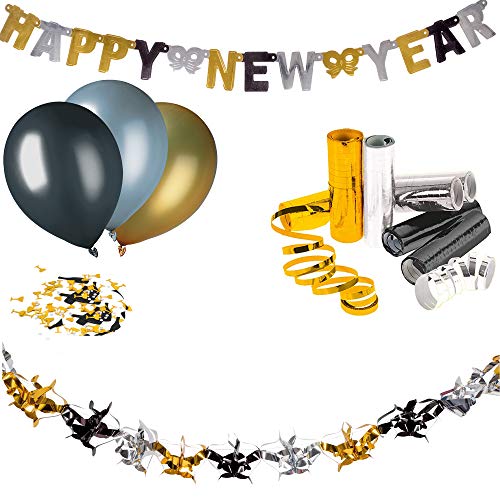 Party Girlande Happy new Year silber gold schwarz Silvester Raum Deko Dekoration 
