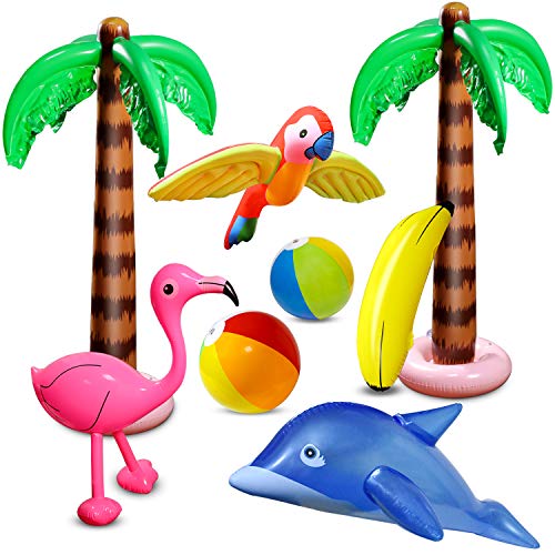 aovowog 8 Stücke Aufblasbare Palmen Flamingo Spielzeug Aufblasbare Bananenstrandbälle Fliegen...