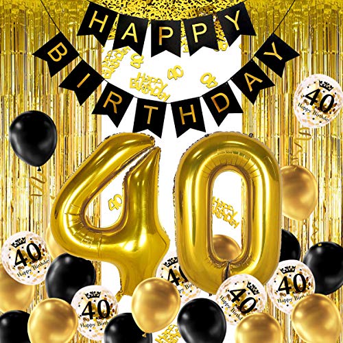 iZoeL 40 Geburtstag Deko Mann Geburtstagsdeko 40 Zahlenballon Konfetti Luftbabllon Happy Birthday...