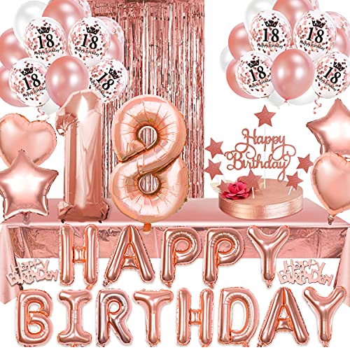 18 Geburtstag Mädchen Deko Rosegold,Aivatoba 18 Geburtstagsdeko Rosegold with Happy Birthday...
